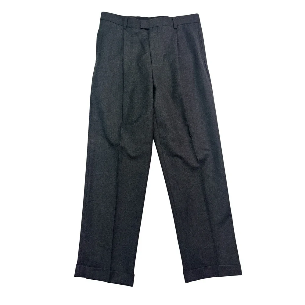 vtg 90s Eddie Bauer 36x32 Charcoal Flannel Wool Pants Trousers Pleated Cuffed‎